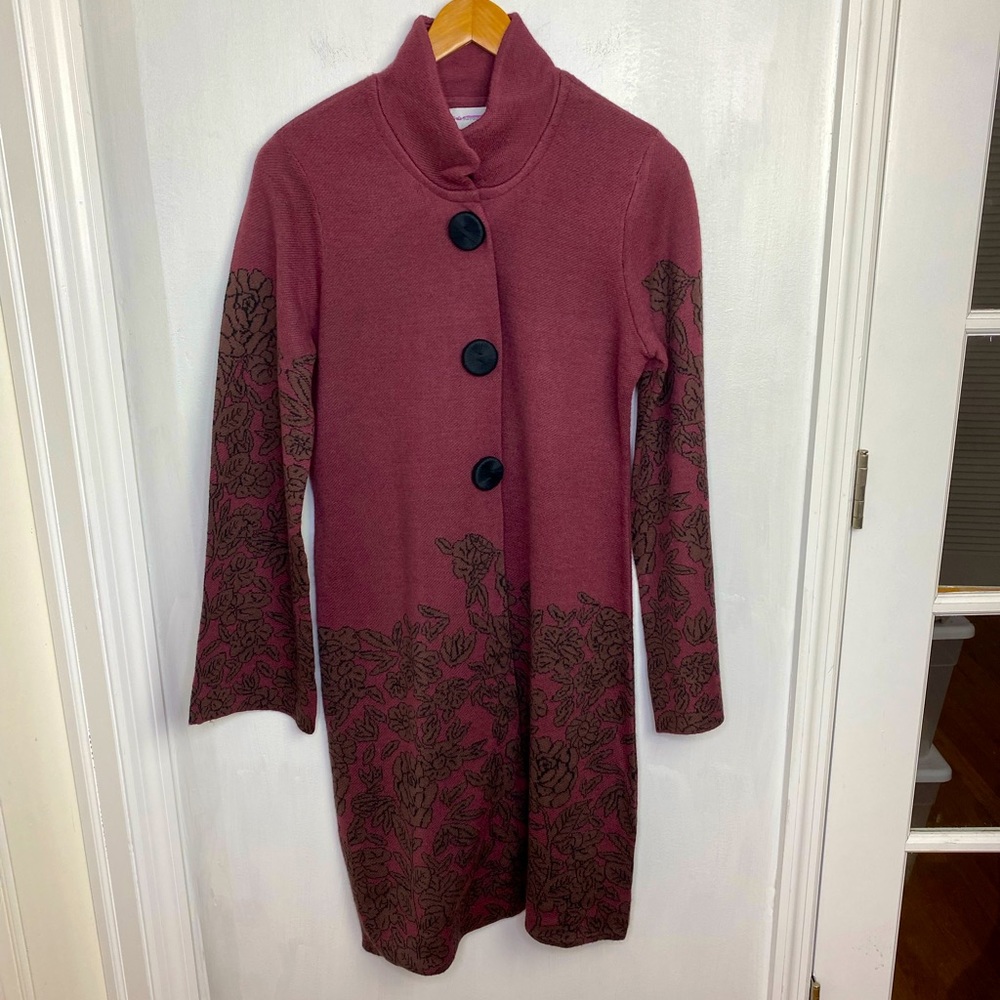 SOFT SURROUNDINGS Floral Duster Sweater Coat Burgundy - Small